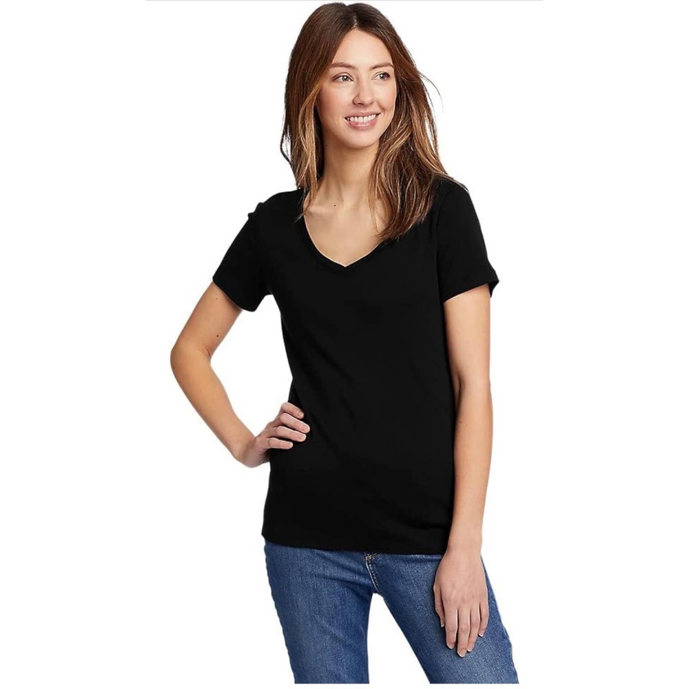 Eddie Bauer Womens 2XL Favorite Short Sleeve V-Neck Tee Black T-shirt NWT